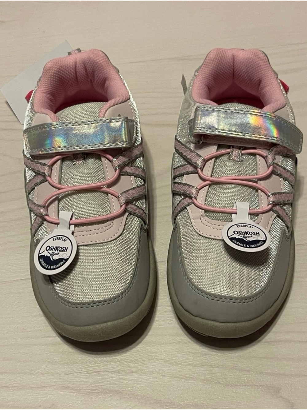 OshKosh B'gosh Girls' Pink, Silver & Gray Iridescent Strap Sneakers